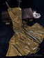 Vintage Mermaid Spaghetti Straps Long Gold Sequin Prom Dresses Birthday Outfits With Flowers