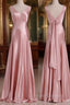Vintage Mermaid V Neckline Pink Satin Long Prom Dress Party Evening Dress
