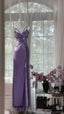 Vintage Purple Strap Chiffon Halter Back High Slit Beaded Evening Gown Prom Dress