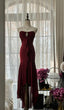 Vintage Red Mermaid Strapless Chiffon Prom Dress Graduation Prom Dress