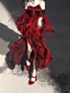 Vintage Sheath Irregular Ruffled Spaghetti Straps Women'S Burgundy Birthday Party Dress With Sleeves