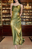 Vintage Sheath Spaghetti Straps Green Shiny Prom Dress Birthday Outfits