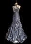 Vintage Grey Mermaid Spaghetti Strap Satin Train Prom Dress Evening Dress