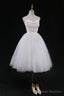 Vintage Style White Midi Casual Wedding Dress Homecoming Dress