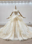 Want Champagne Tulle Appliques Sequins Off the Shoulder Wedding Dress With Train