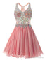 Watermelon Red Chiffon V-neck Homecoming Dress