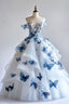 White A-Line Fairytale Tulle Long Prom Dress With 3D Butterfly Off-The-Shoulder Evening Gown For Birthday&Quinceanera