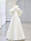 White A-Line Satin Long Prom Dress, White Satin Long Formal Dress