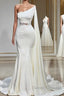 White Asymmetric One Shoulder Mermaid Stretch Satin Evening Prom Dress