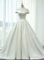 White Ball Gown Satin Off The Shoulder Wedding Dress With Train