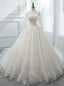 White Ball Gown Scoop Long Sleeve Tulle Wedding Dress With Beading
