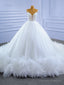 White Ball Gown Spaghetti Straps Pearls Wedding Dress