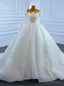 White Ball Gown Tulle Sequins Scoop Pearls Wedding Dress