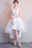 White High Low Graduation Dress , Tulle And Lace Party Dresses
