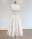 White High Neck Tulle Lace Prom Dress, Lace Formal Party Dress