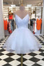White Homecoming Dresses Spaghetti-Straps V Neck Short Homecoming Dresses