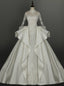 White Lace Satin Long Sleeve High Neck Backless Appliques Wedding Dress