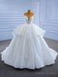 White Lace Sequins Cap Sleeve Pearls Wedding Dress