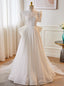 White Lace Tulle Short Sleeve Wedding Dress