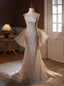 White Mermaid Lace Satin Strapless Wedding Dress