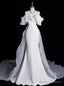White Mermaid Satin Flower Off the Shoulder Wedding Dress