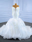 White Mermaid Satin Tulle Long Sleeve Wedding Dress