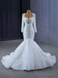 White Mermaid Sequins Backless Pearls Wedding Dress