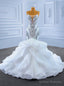 White Mermaid Spaghetti Straps Beading Crystal Wedding Dress