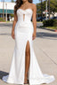 White Mermaid Sweetheart Corset Long Prom Dress with Slit
