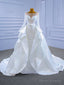 White Mermaid Tulle Sequins Long Sleeve Wedding Dress With Detachable Train