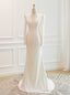 White Mermaid V-neck Long Sleeve Backless Wedding Dress