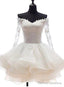 White Off Shoulder Short Organza With Lace Top Graduation Dress, Short Wedding Party Dress