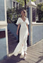 White Party Dress Half Sleeve Evening Dress V Neck Prom Dress