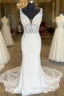 White Plunge V Strapless Lace Mermaid Long Bridal Gown Wedding Dress