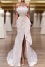 White Prom Dress, Vintage Mermaid Long Slit White Wedding Dress