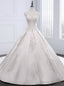White Satin Appliques Pearls High Neck With Train Wedding Dress