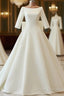 White Satin Backless 3/4 Sleeve Wedding Dress Party Prom Dress