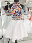 White Satin Embroidery High Neck Open Back Homecoming Dresses
