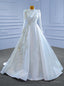 White Satin Long Sleeve High Neck Beading Wedding Dress