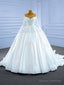 White Satin Long Sleeve Pearls Illusion Neck Wedding Dress