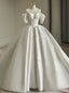 White Satin Off the Shoulder Pleats Beading Wedding Dress