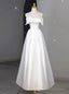 White Satin Spaghetti Straps Pearls Wedding Dress