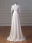 White Satin Square Short Sleeve Wedding Dress
