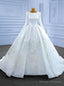 White Satin Tulle Long Sleeve Appliques Wedding Dress