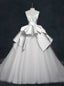 White Satin Tulle See Through Neck Backless Wedding Dress