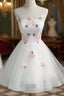 White Short Cute Graduation Party Dress , Lovely Prom Dress , Formal Dress Tulle With Flowers