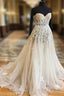 White Sweetheart Lace Applique Tulle Wedding Dress, Lace Wedding Gown, Lace Bridal Prom Dress