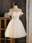 White Tulle Lace Off the Shoulder Button Homecoming Dress