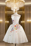 White Tulle Lace Short Prom Dress, Beautiful A-Line Evening Party Dress