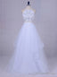 White Tulle Long Graduation Beading Halter Backless 2 Piece Prom Dress